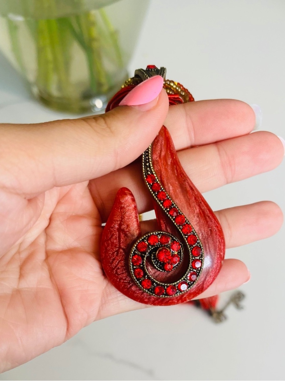 Red Spiral Pendant Necklace - Women's Jewelry